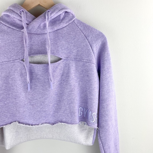 RARE Gymshark Cropped Raw Edge Hoodie Lilac Marl S - Picture 3 of 10